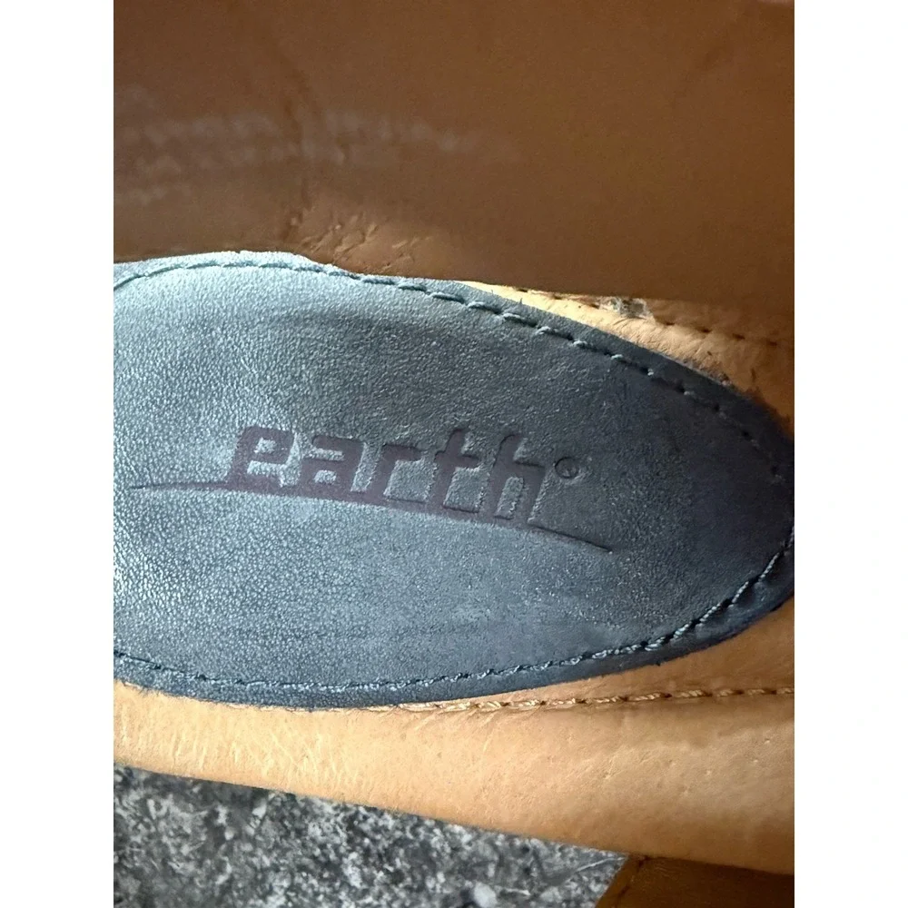 Earth Hydra Leather Perforated Peep Toe Bootie Sandal Heel Admiral Blue 10B